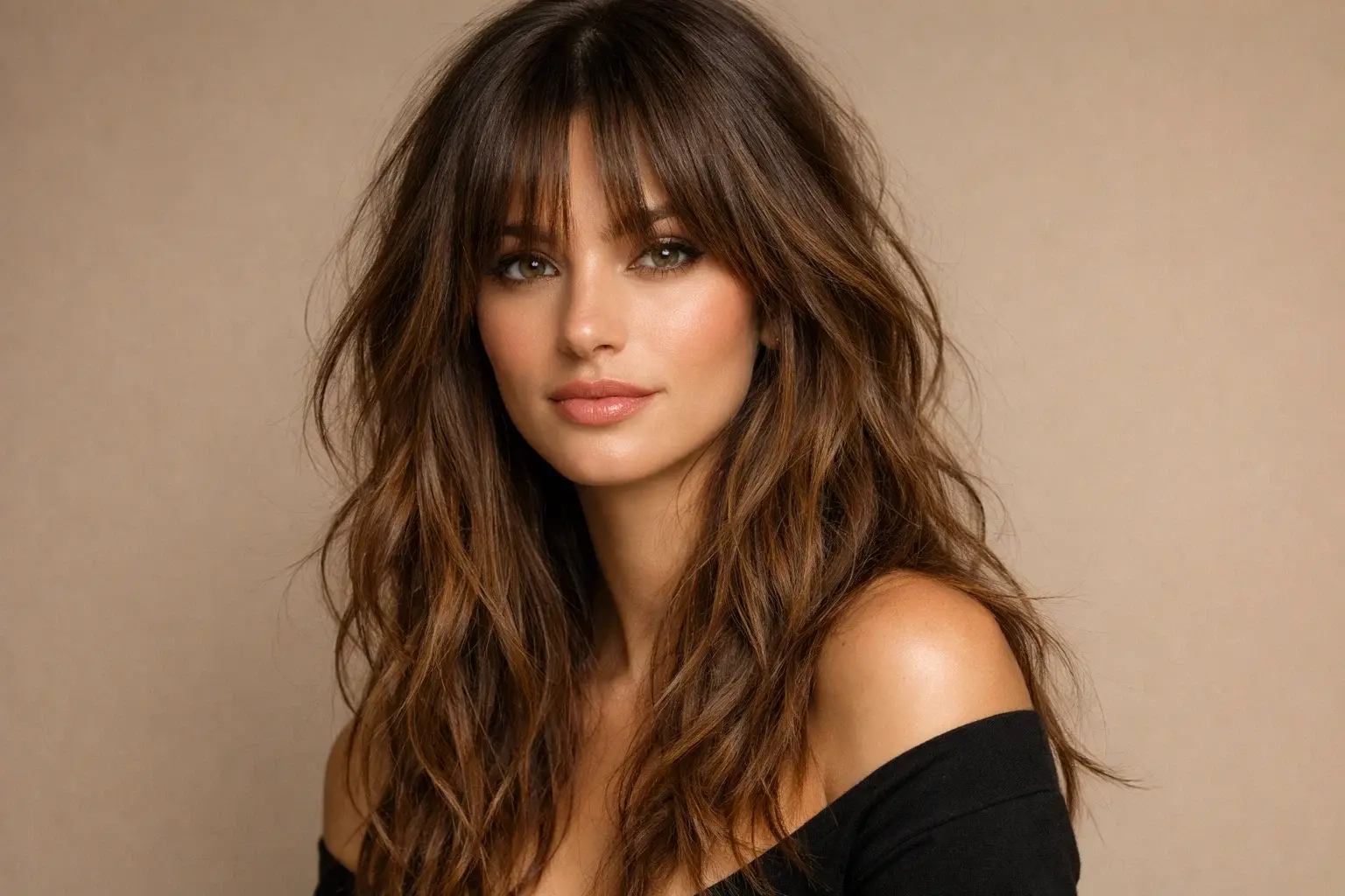 Tousled Layered Waves with Curtain Bangs