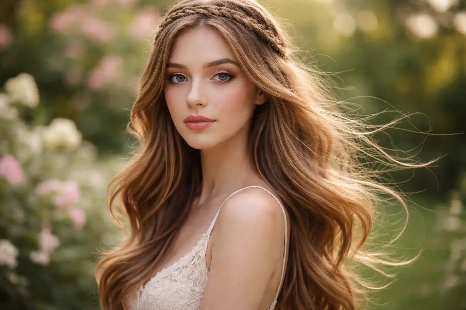 Braided Crown with Layered Ends Flowing Loose