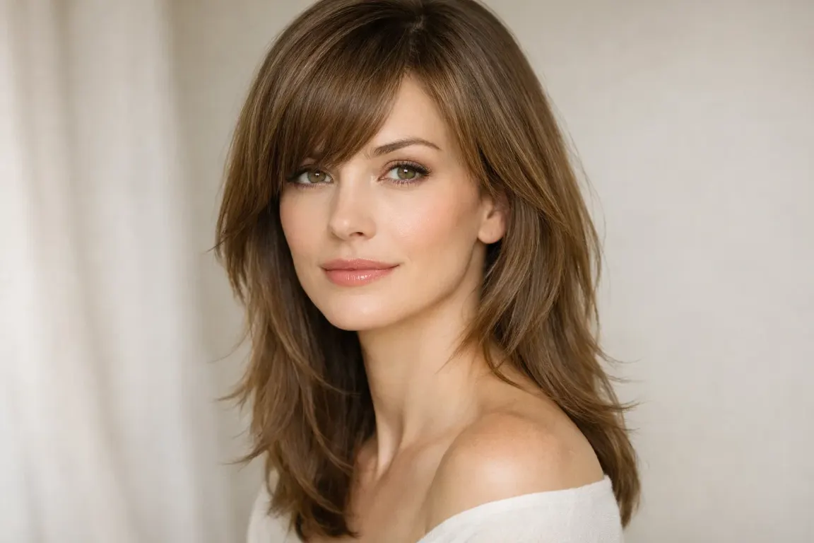 The Classic Long Layered Cut with Side-Swept Bangs