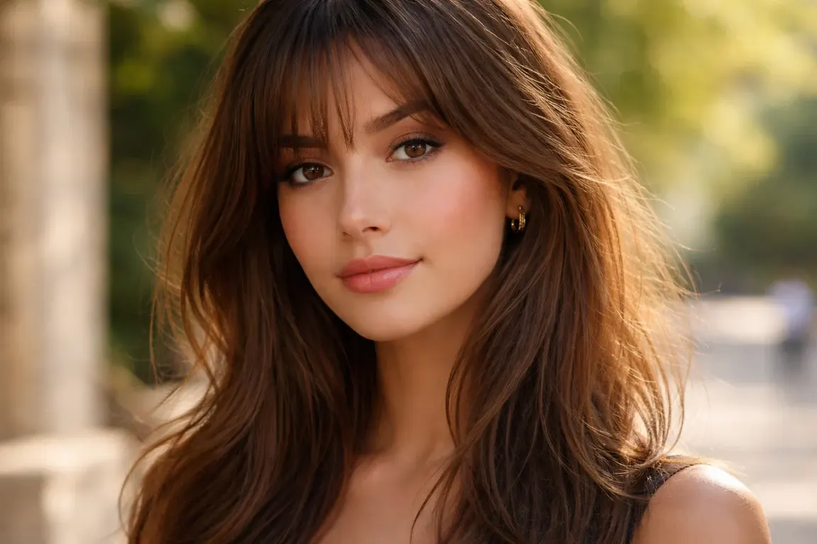 Soft Curtain Bangs with Face-Framing Layers