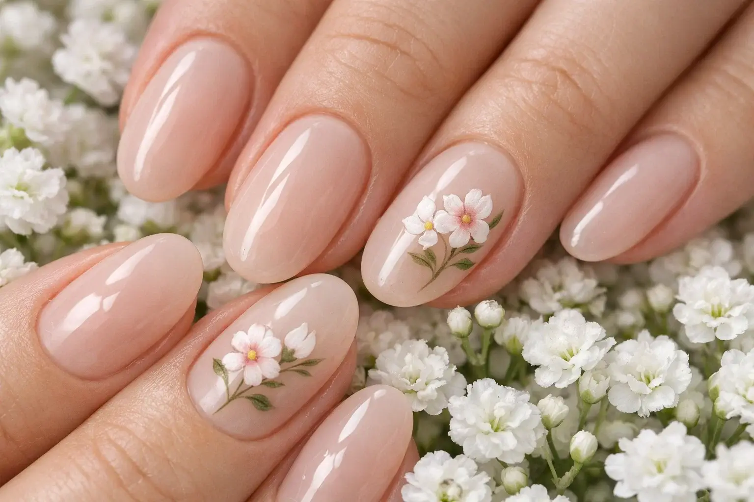 Tiny Floral Accent Nails
