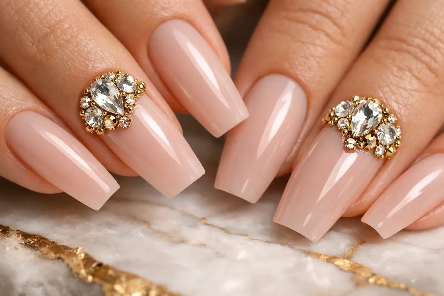 3D Rhinestone Detail on Nude Base