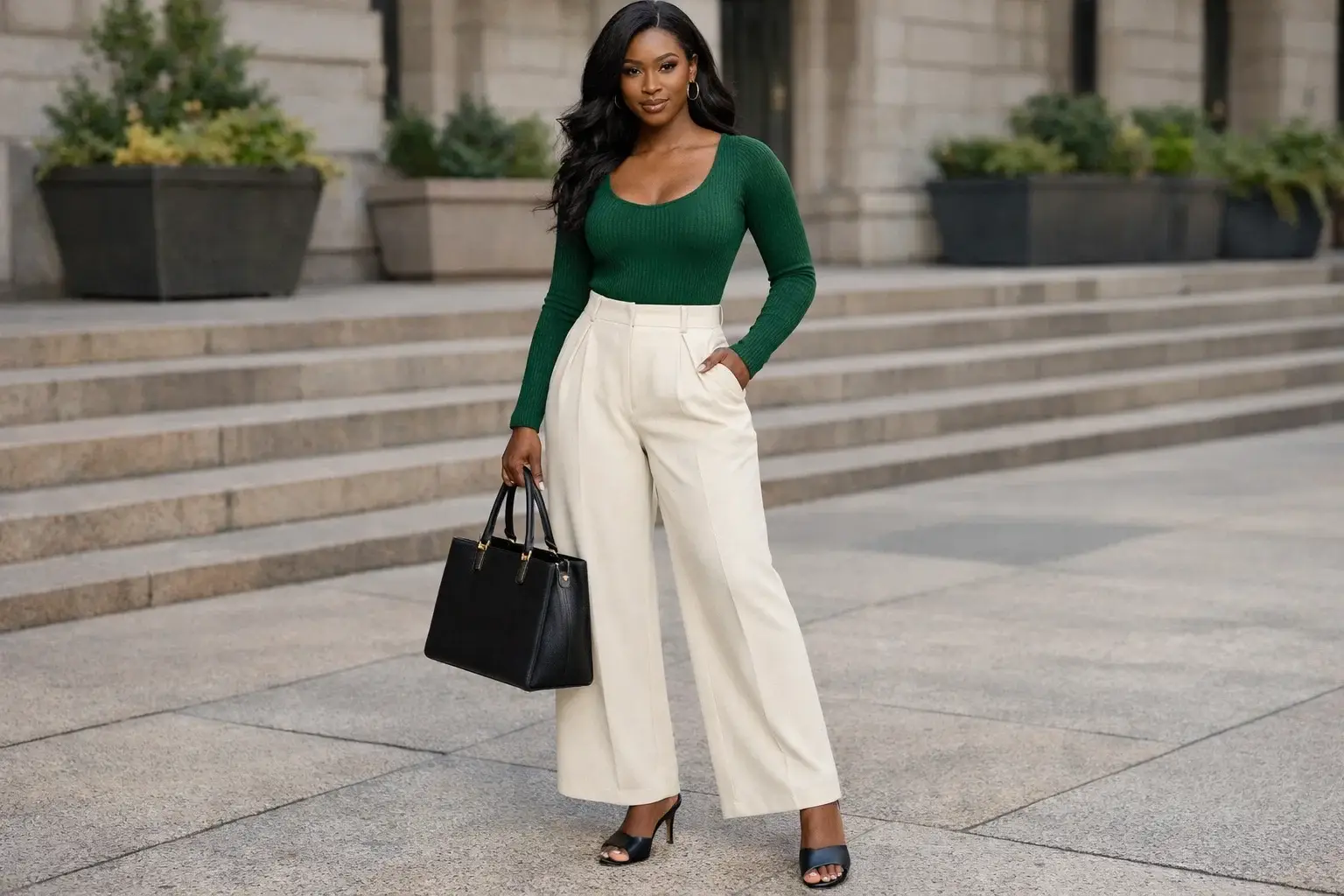 High-Waist Trousers with a Ribbed Bodysuit