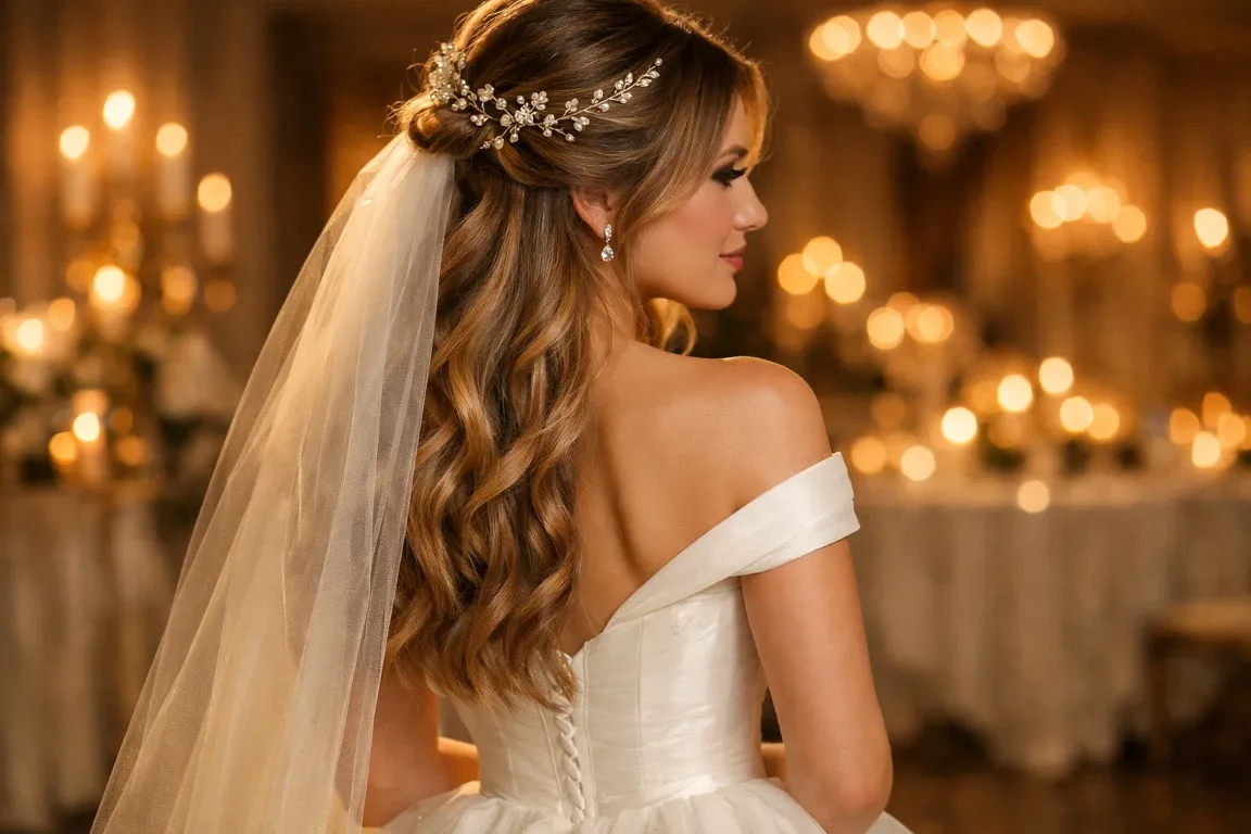 Pearl-Vine Half Up with Soft Highlights