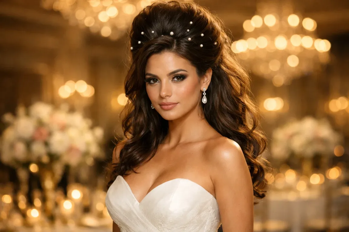 Backcombed Crown with Curls and Pearl Pins