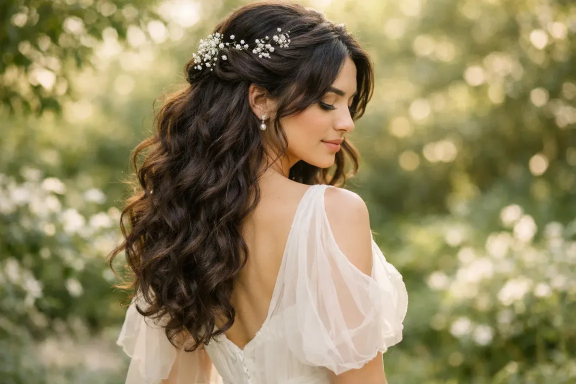 Soft Floral Half Up with Baby's Breath