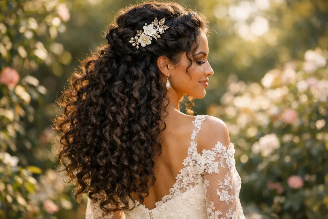 Springy Curls with a Twist and Floral Clip