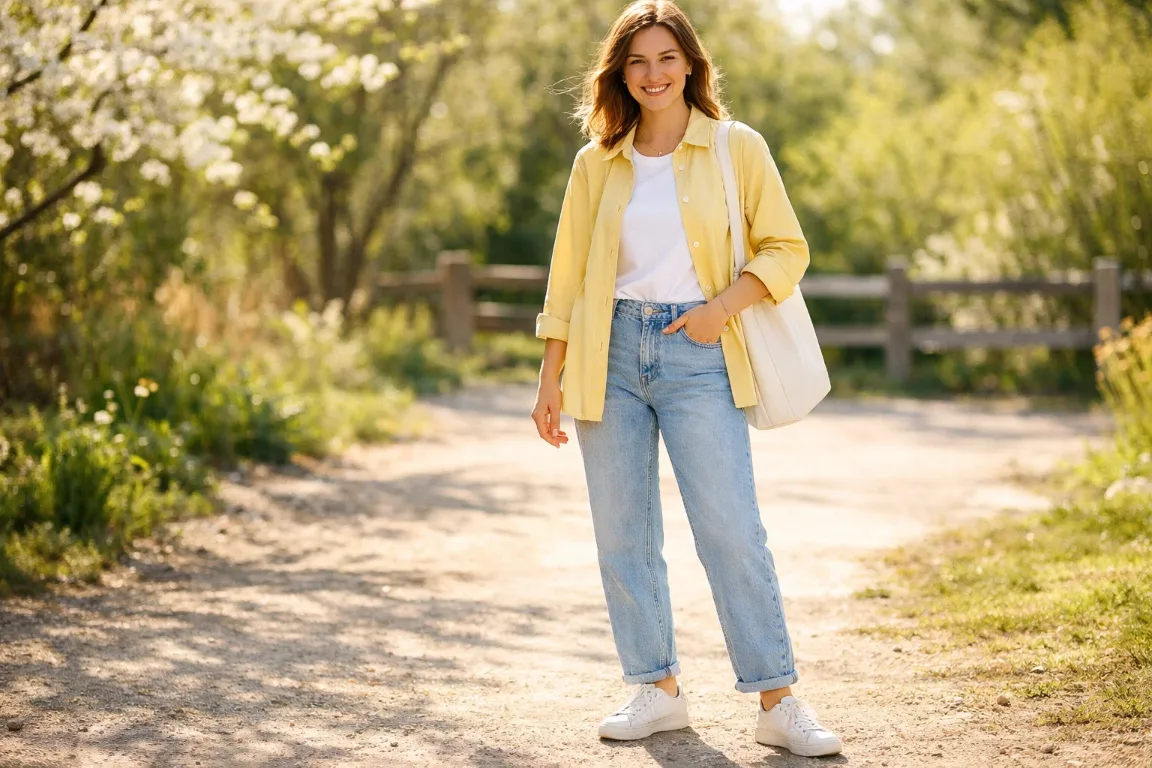 Butter Yellow Layering Piece with Faded Denim
