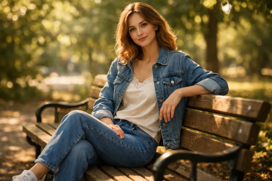 Lace-Trimmed Top with Casual Denim
