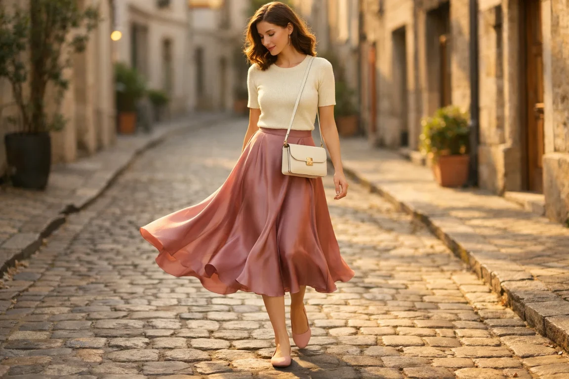 Drapey Midi Skirt with a Knit Top