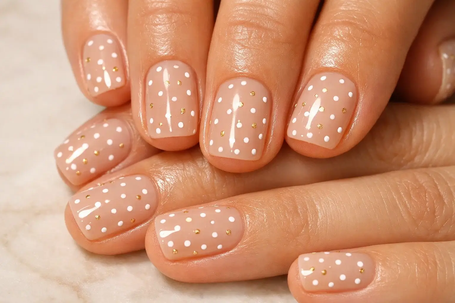 Polka Dot Nails on a Sheer Base