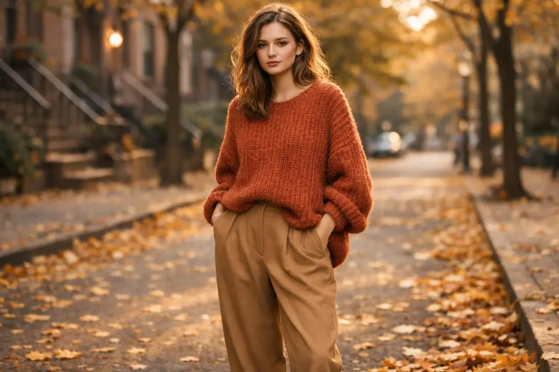Barrel-Leg Trousers with a Slouchy Knit