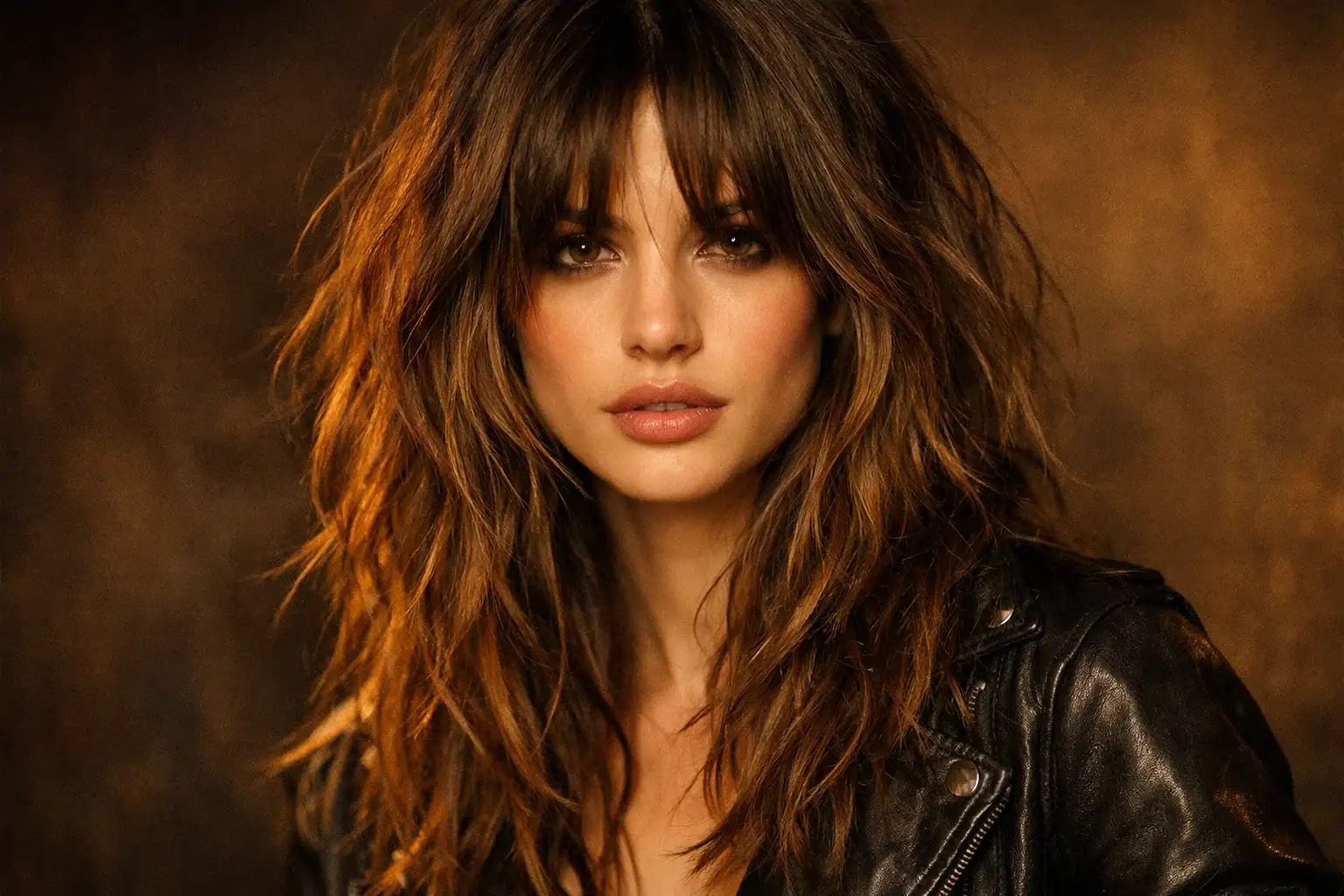 Messy Shaggy Layers with Parted Wavy Bangs