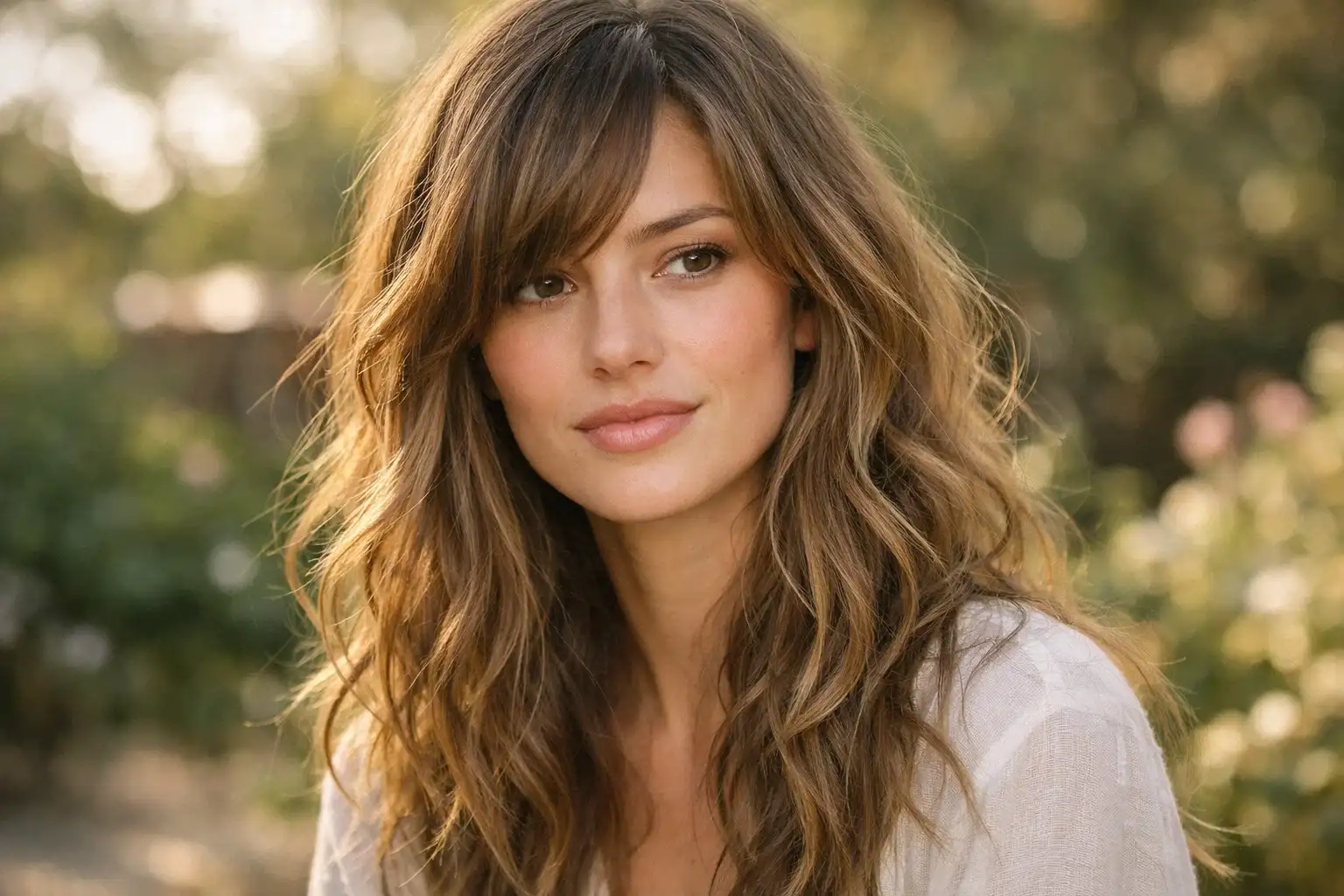 Lived-In Loose Waves with Side Swept Wavy Bangs