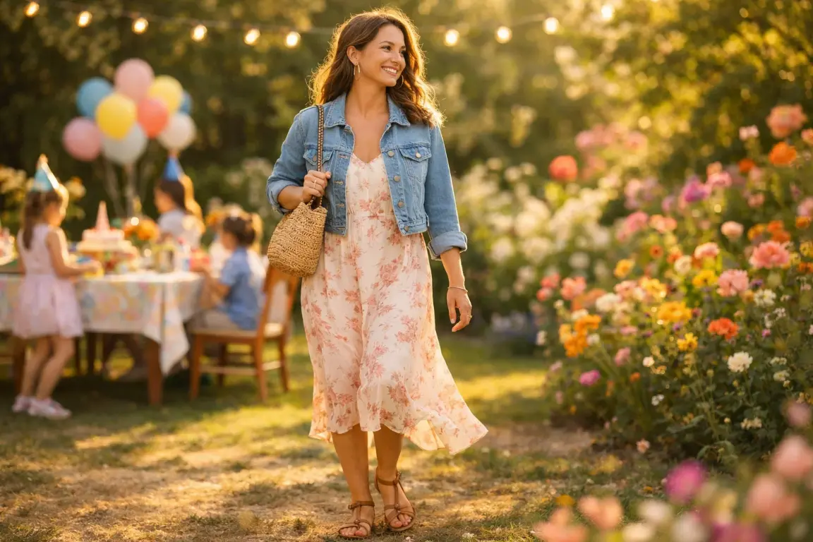A Summer Slip Dress Layered with a Cropped Denim Jacket