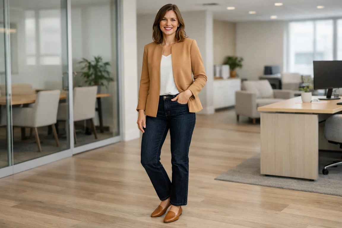 The Dark Wash Denim Office Look