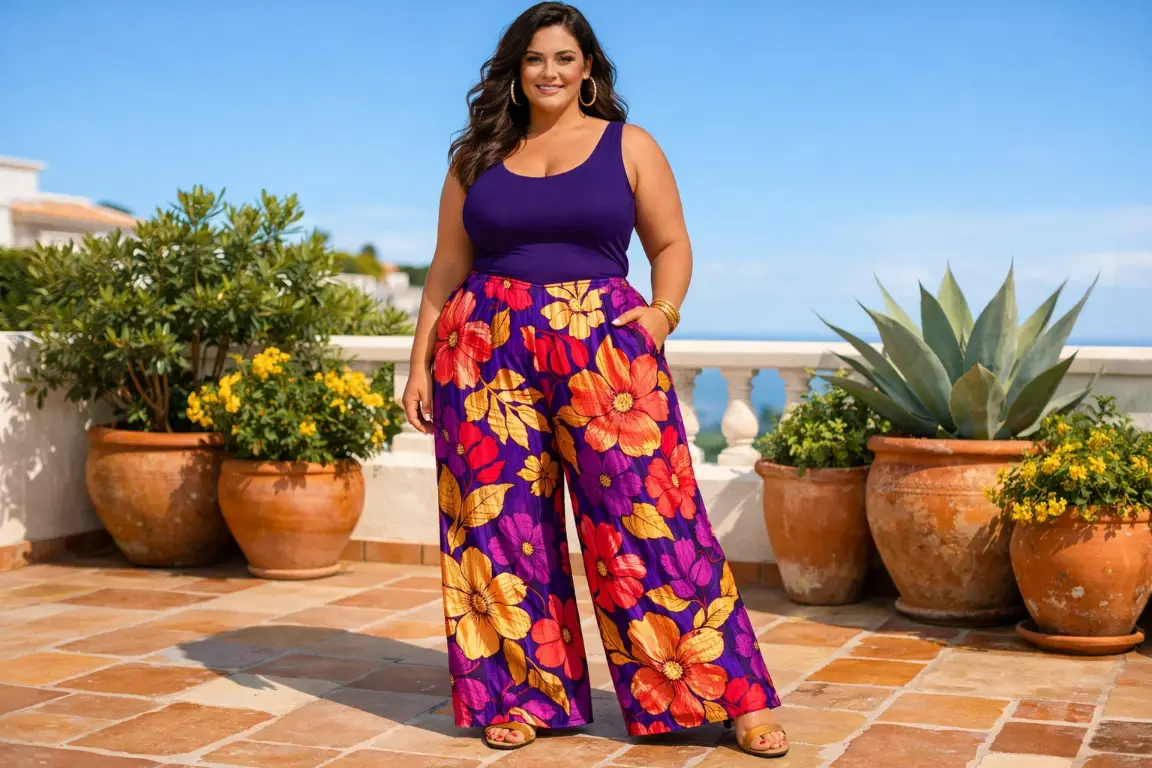 Printed Palazzo Pants with a Solid Top