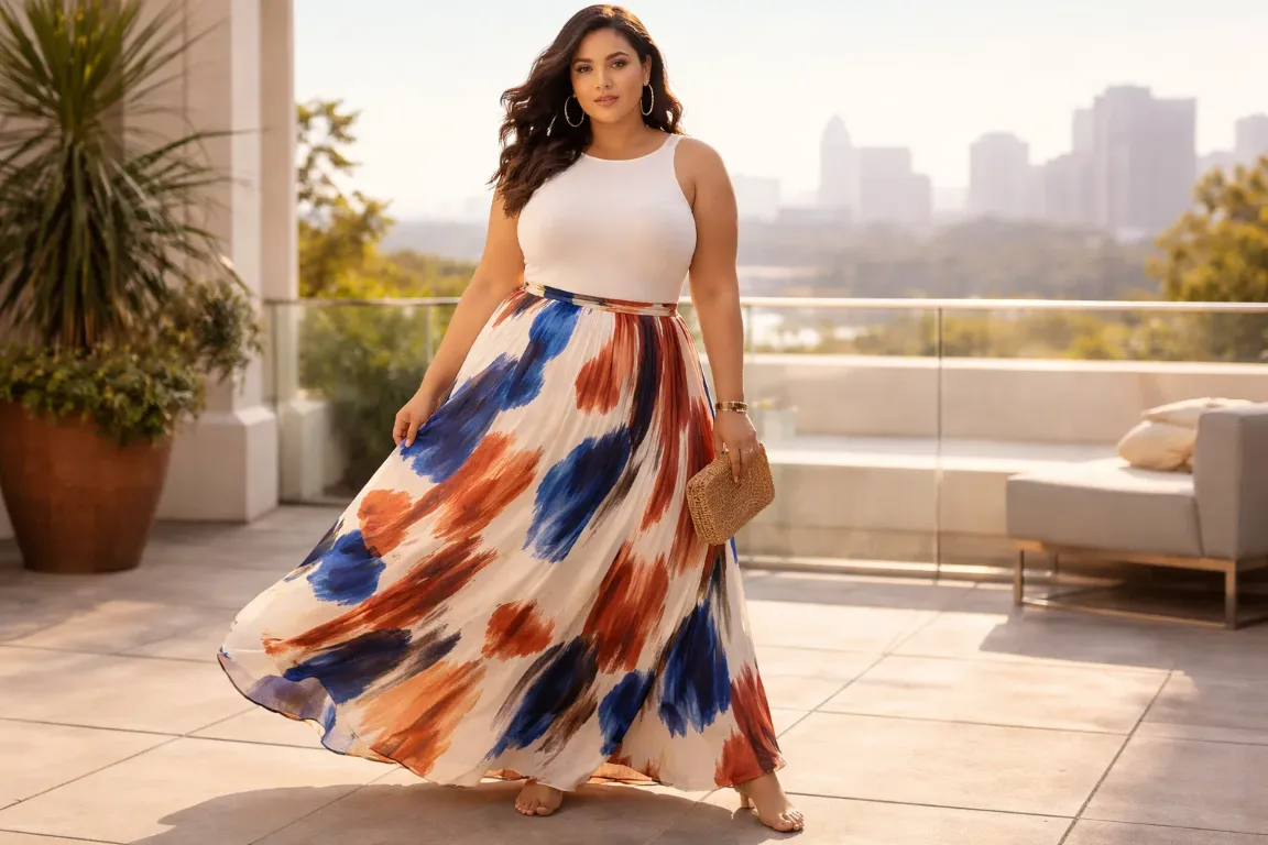 Abstract Print Maxi Skirt with a Structured Top