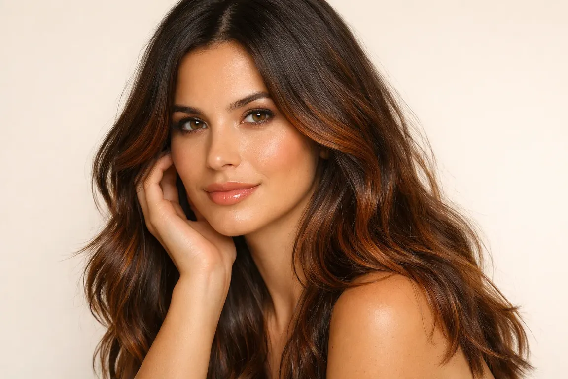 Auburn Balayage on Dark Brown Hair