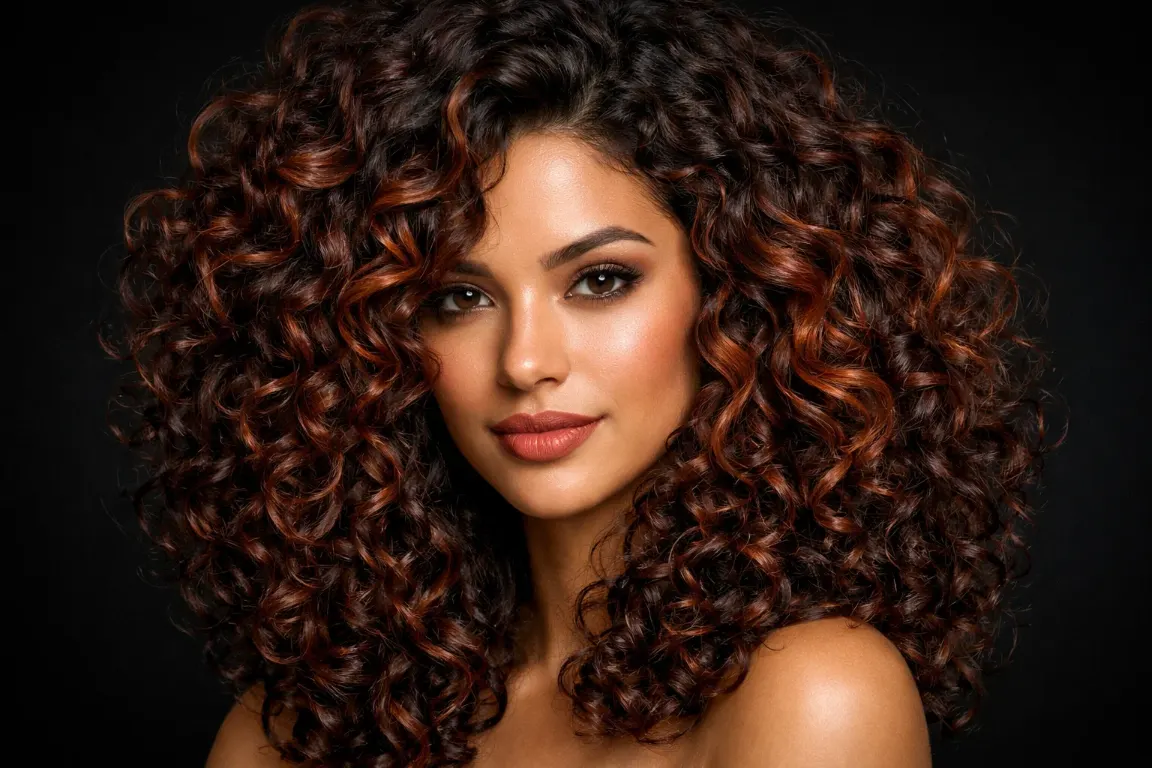 Auburn Balayage on Curly Hair