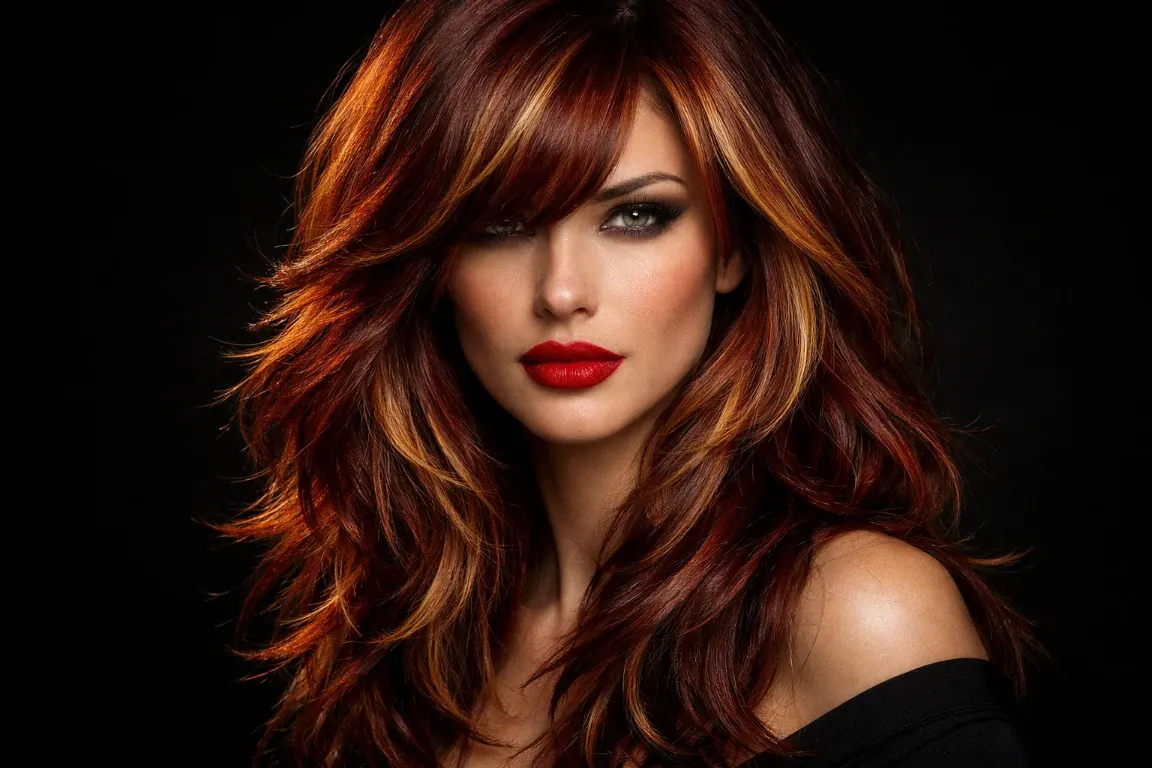 Deep Auburn with Blonde Highlights