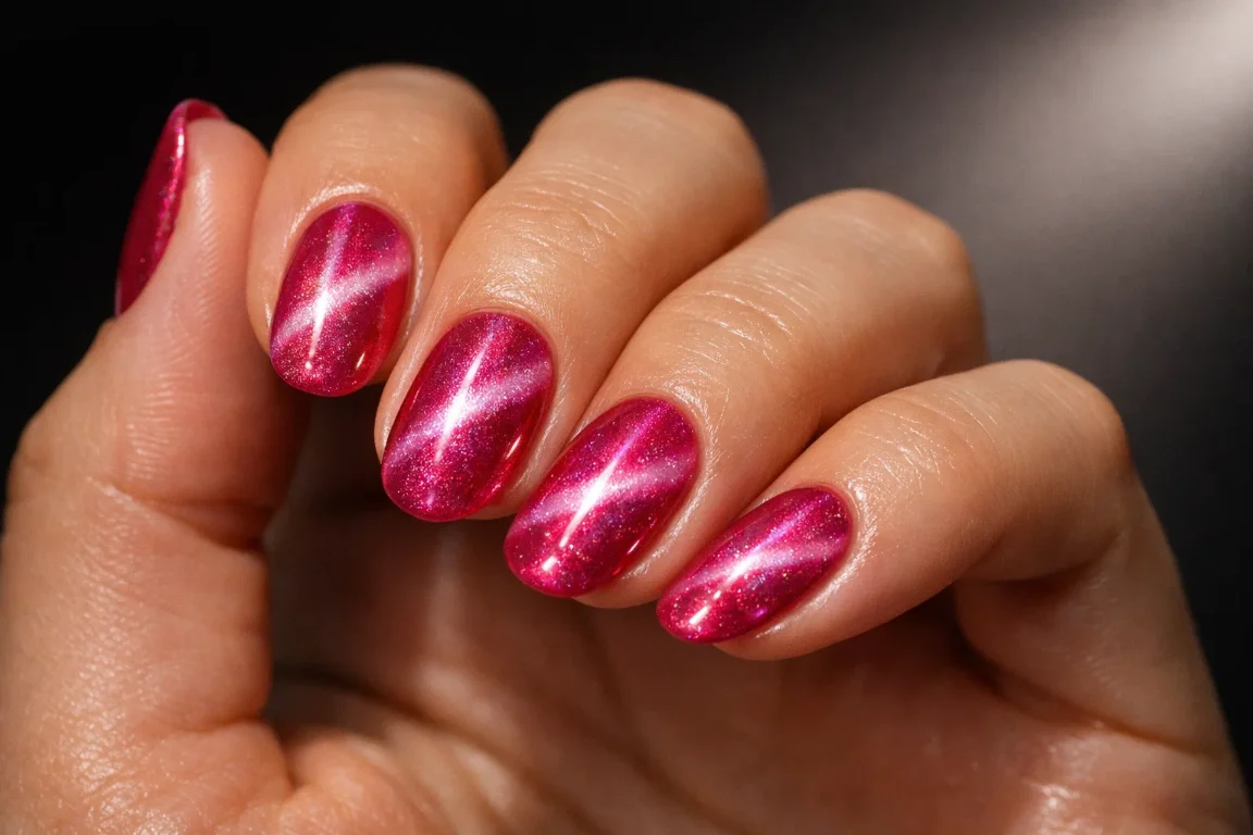 Pink Cat Eye Nails