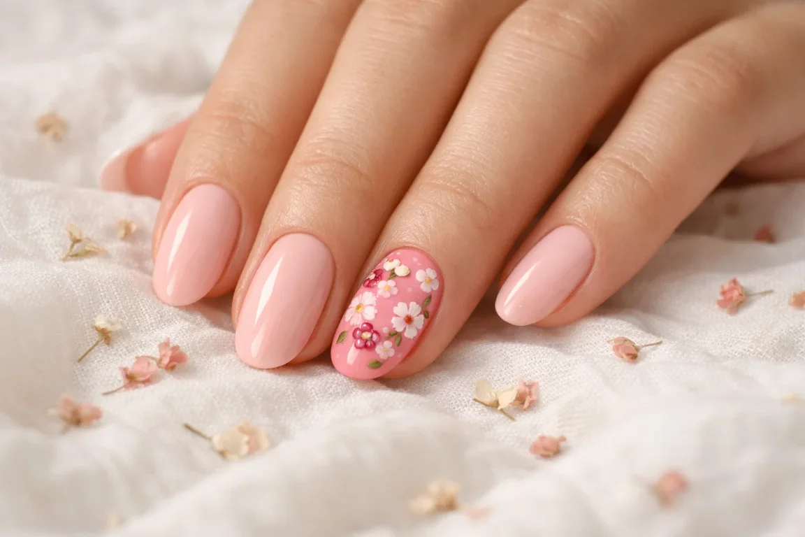 Soft Pink Floral Nail Art