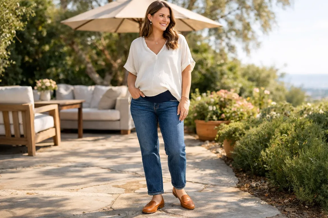The Maternity Denim and Flowy Top