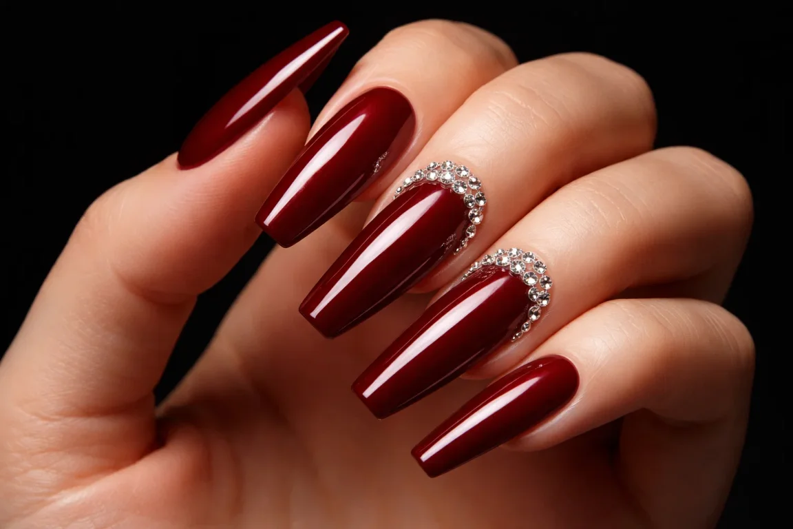 Dark Red with Rhinestone Accents