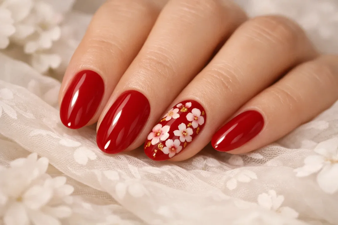 Red Floral Nail Art
