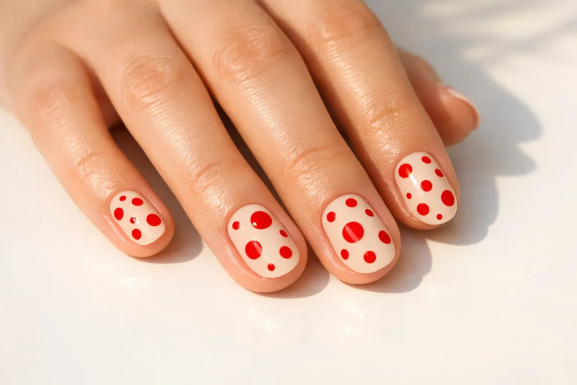 Red Polka Dots on a Cream or Nude Base