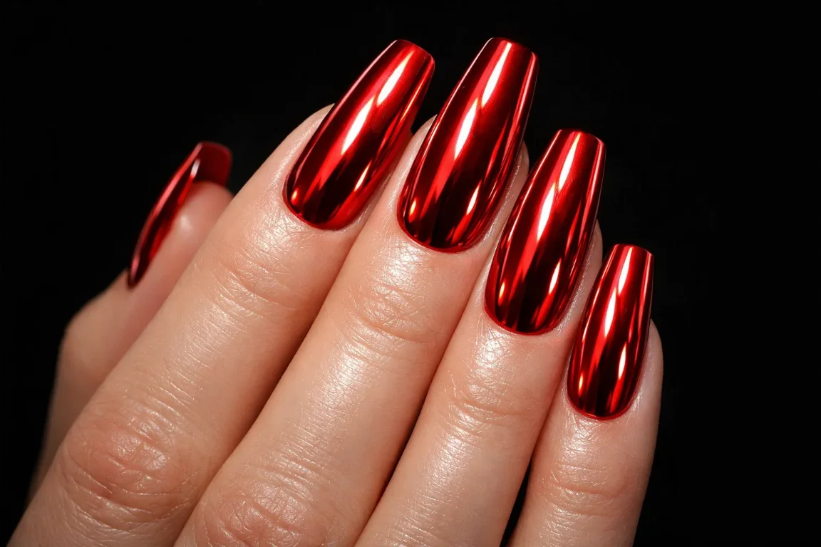 Cherry Red Chrome Nails