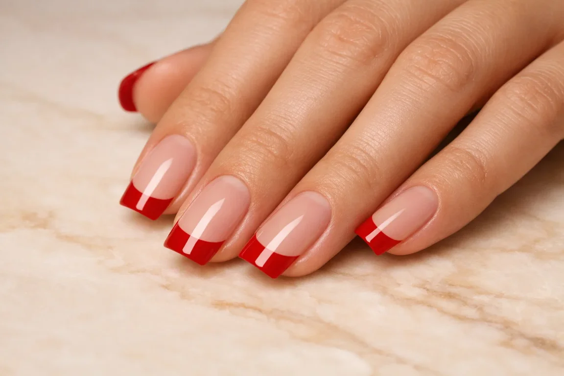 Red French Tips on a Sheer Base
