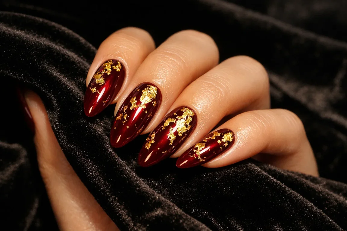 Deep Wine Red with Gold Foil Accents