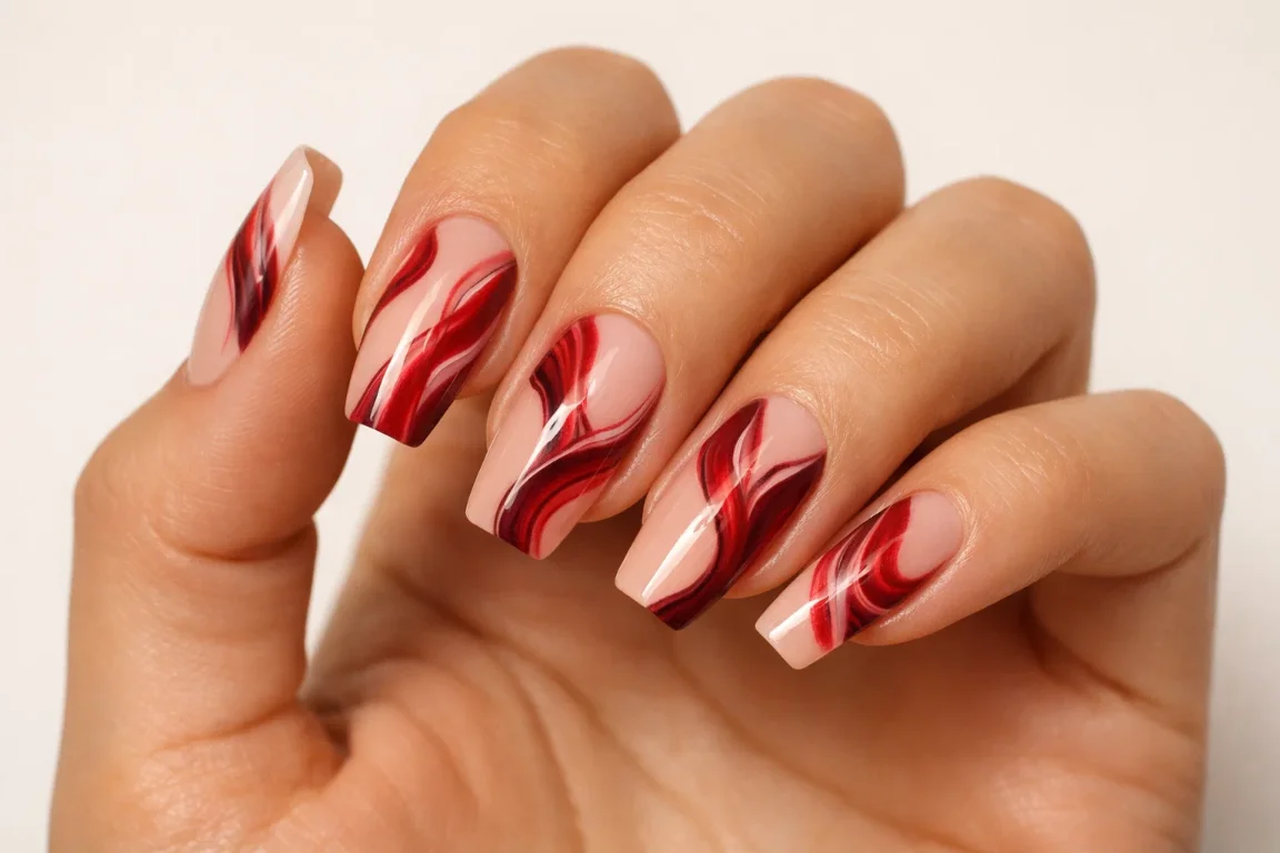 Red Swirl Nail Art