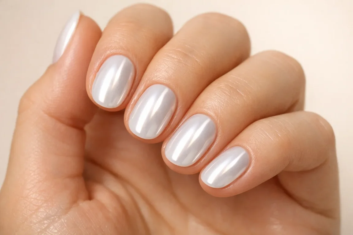 White Chrome Pearl Nails