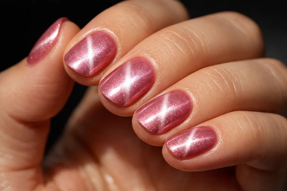 Pink Cat Eye Nails