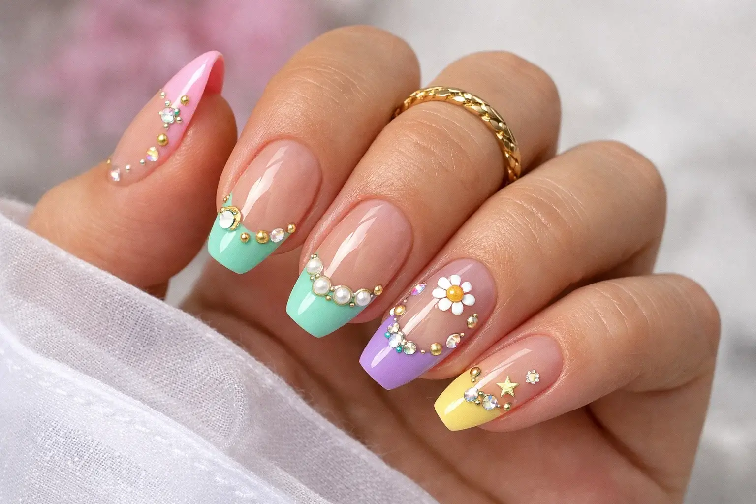 Maximalist French Tips with Stud Details