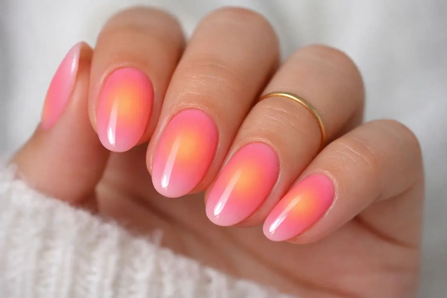 Peach Aura Gradient Nails