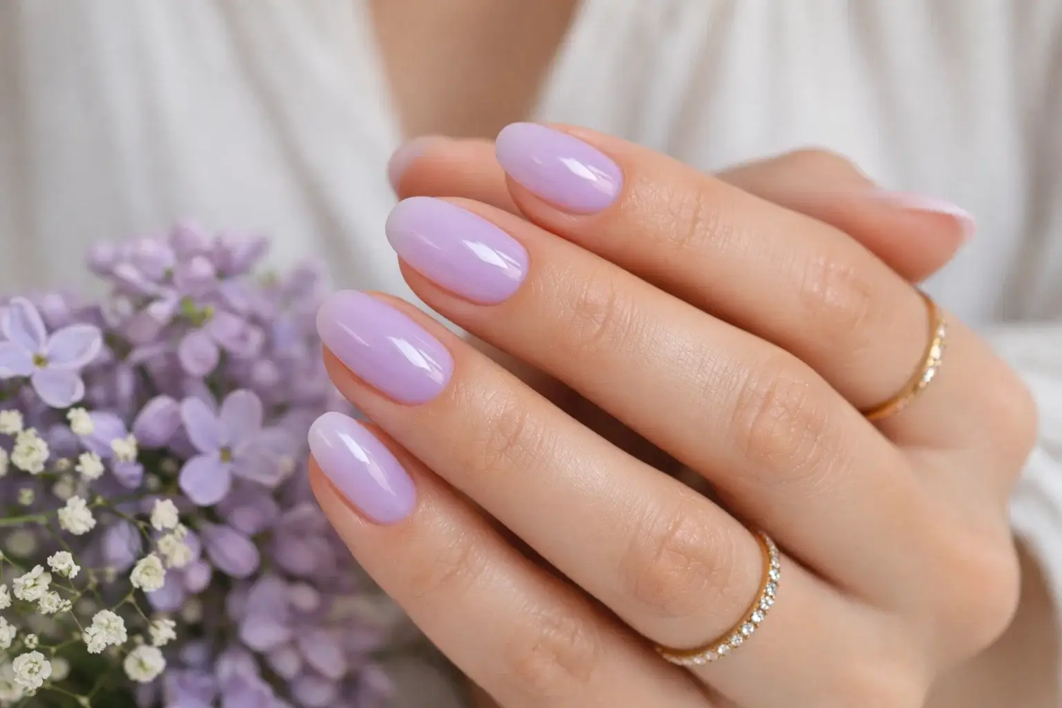 Milky Lavender Gel Nails