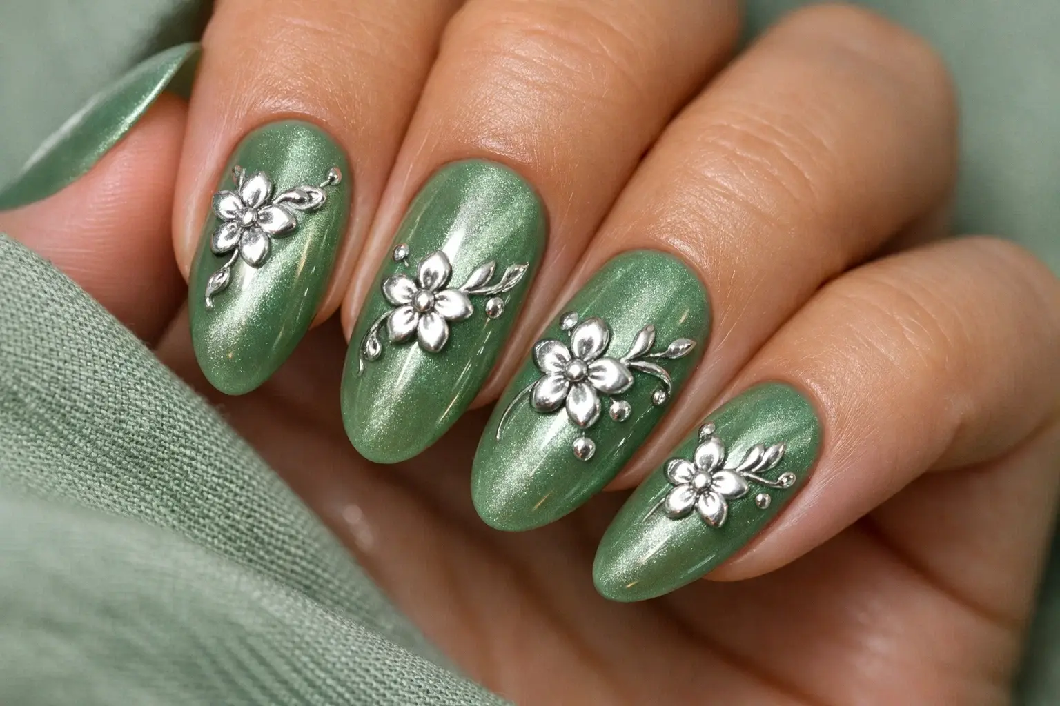 Sage Chrome Gel Nails