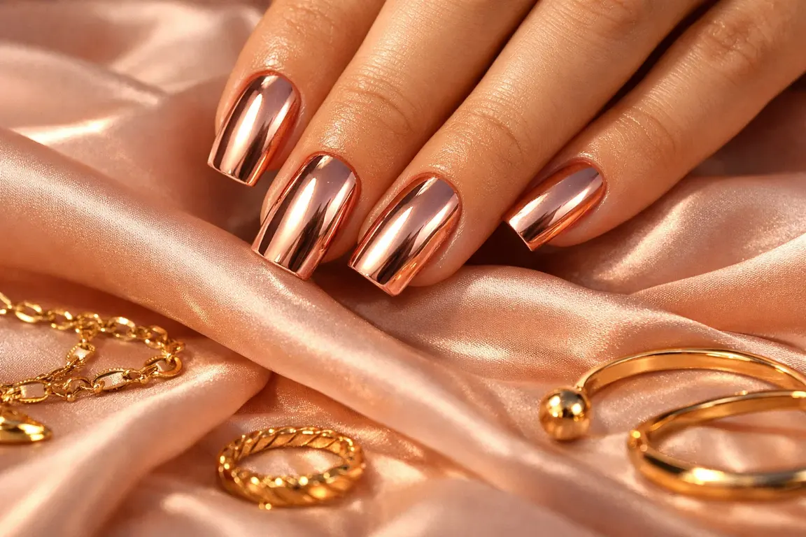 Rose Gold Metallic Chrome Square Nails