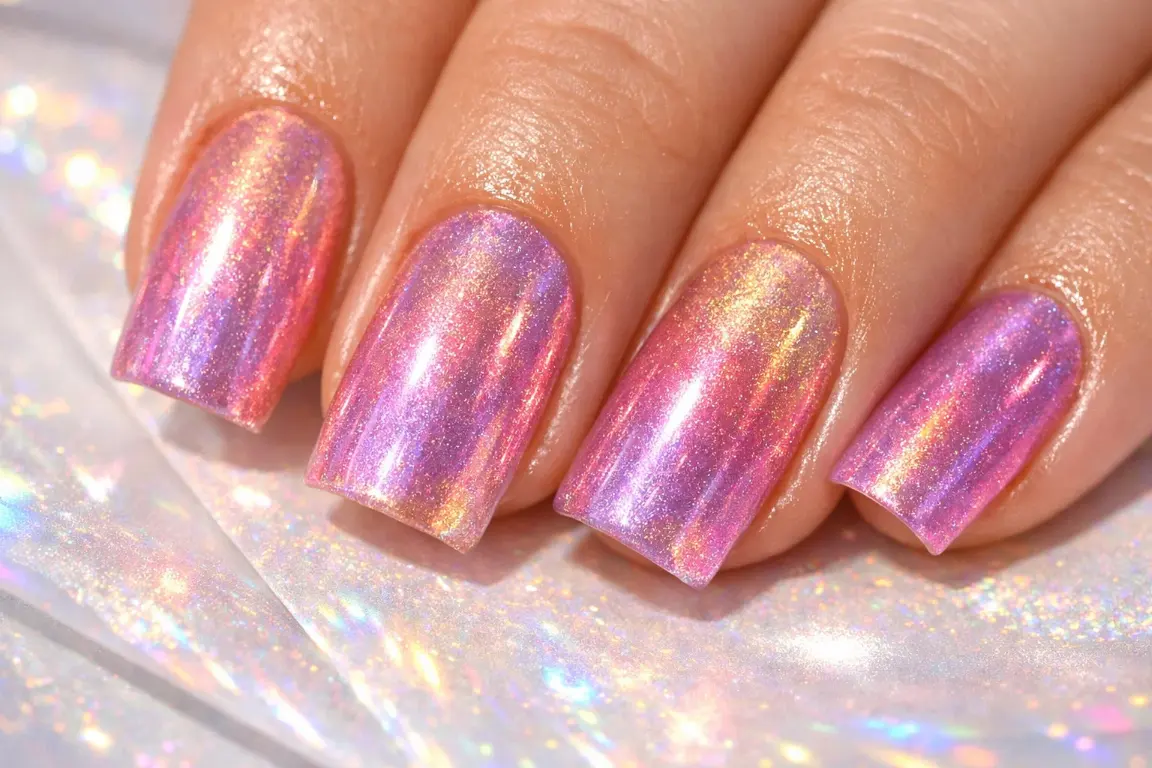 Iridescent Shimmer Square Nails
