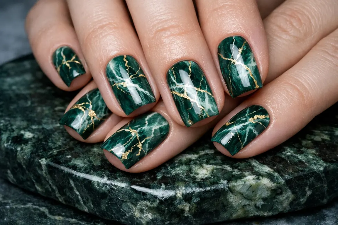 Jade Marble Square Nails
