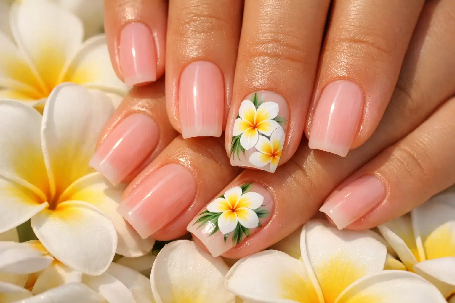 Tropical Floral Accent Square Nails