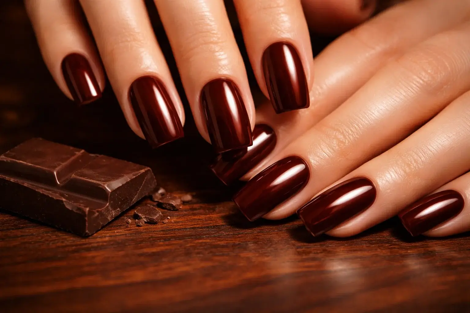 Cherry Mocha Square Nails