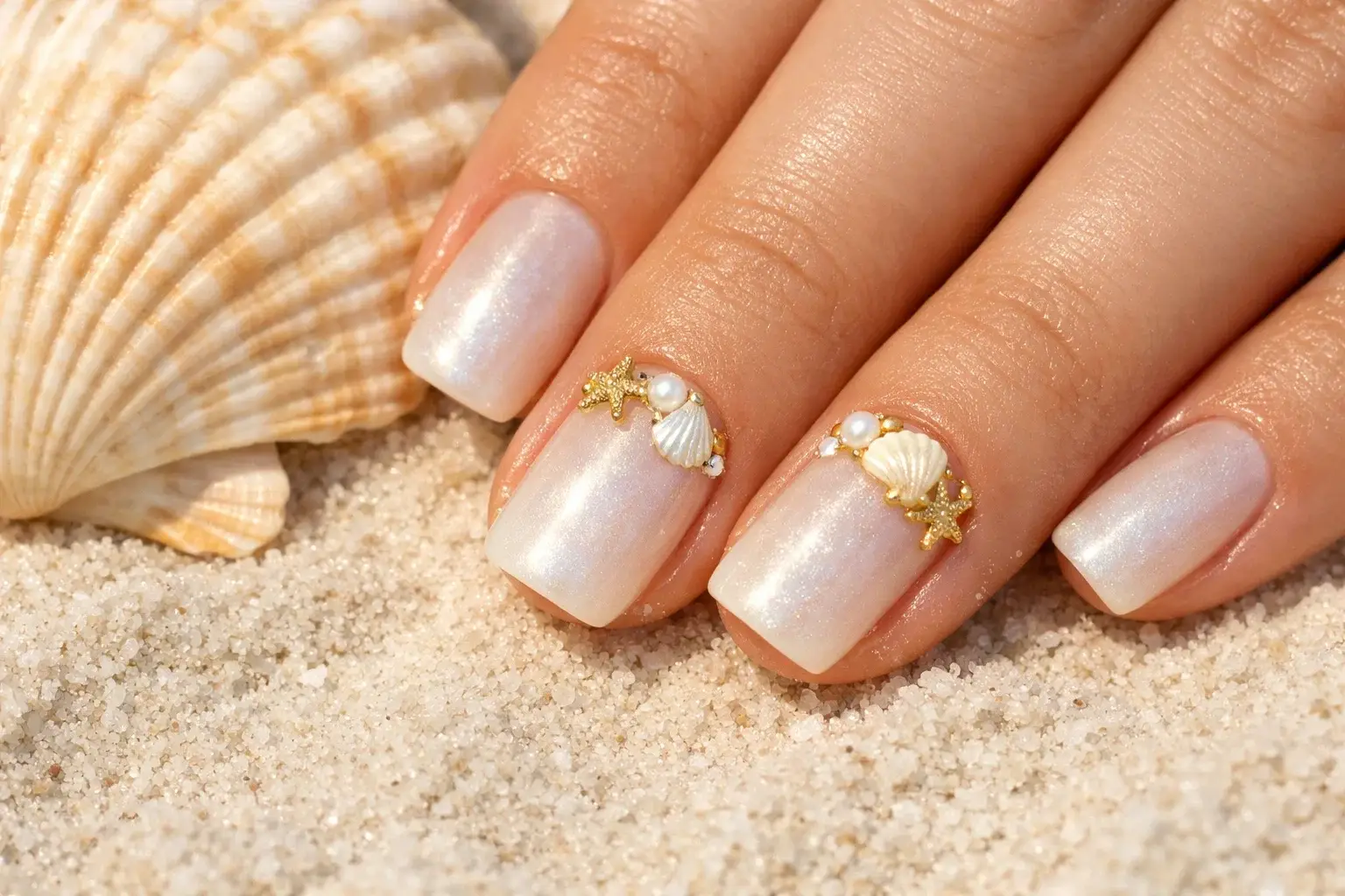3D Seashell and Starfish Accent Nails