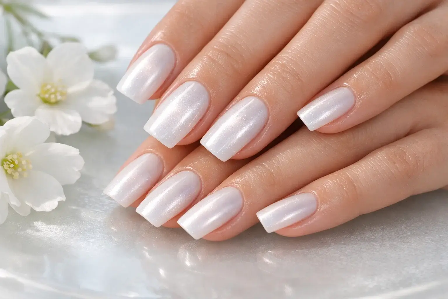Pearl White Glazed Square Nails
