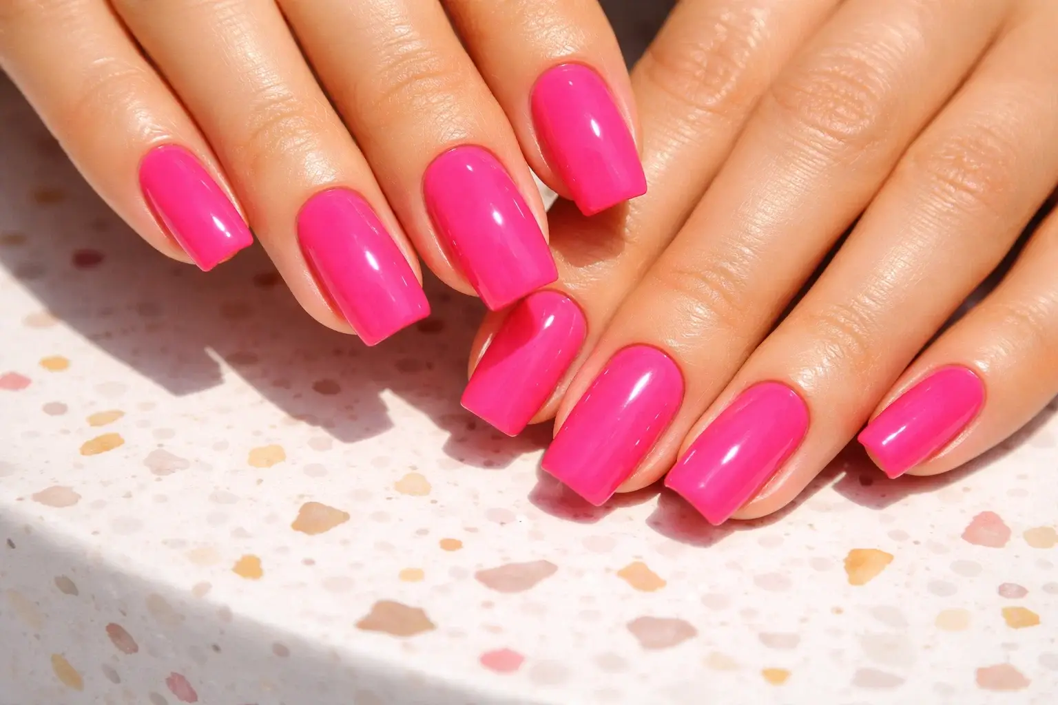 Hot Pink Glossy Square Nails