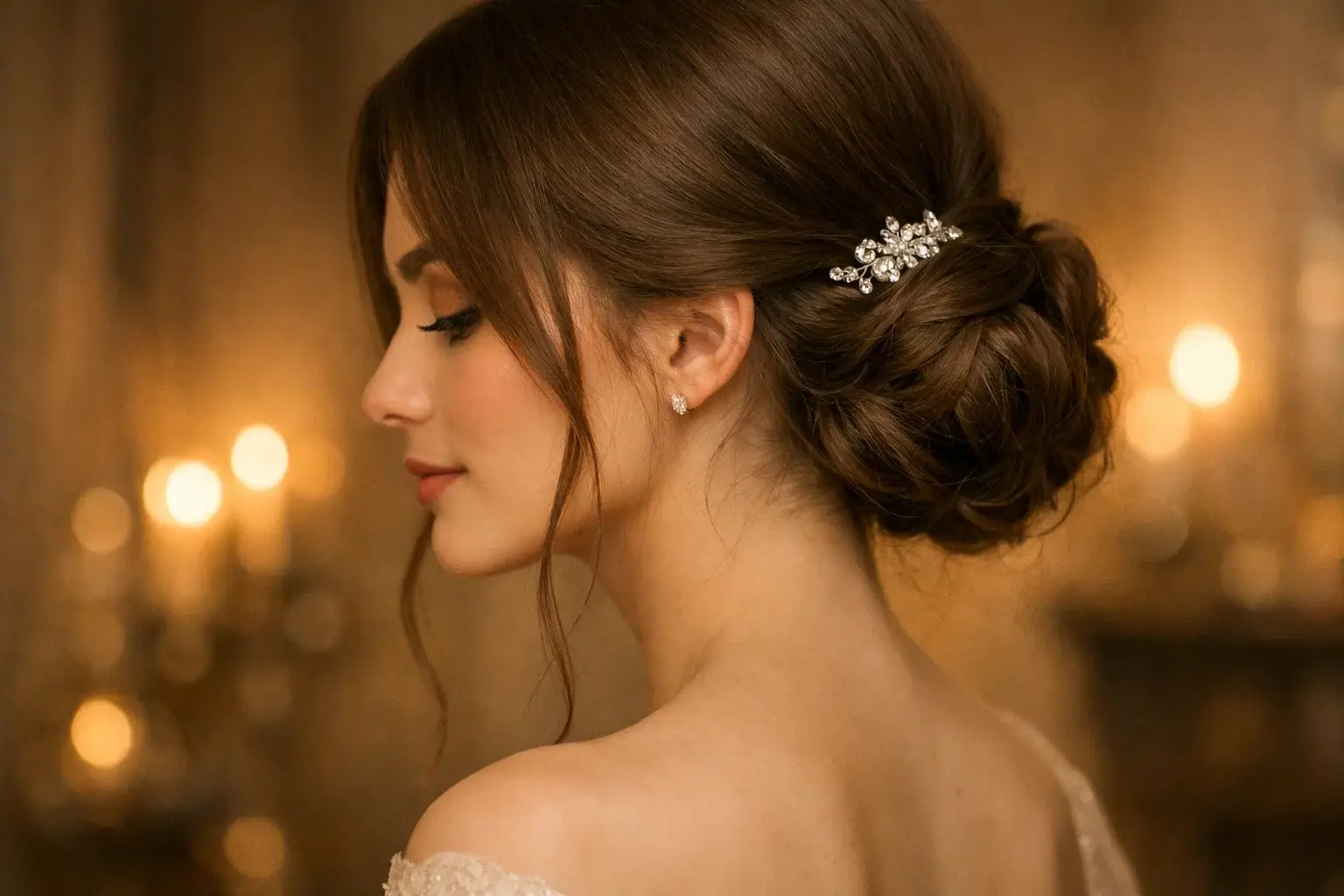 The Romantic Straight Updo with Tendrils